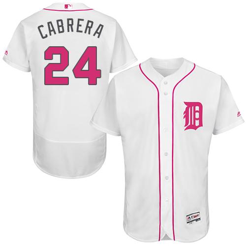 Tigers #24 Miguel Cabrera White Flexbase Authentic Collection Mother's Day Stitched MLB Jersey